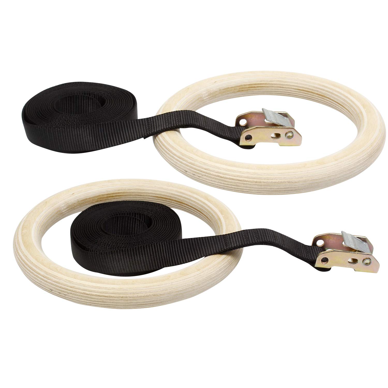 Gymnastic Wooden Rings With Heavy Duty Adjustable Strap Roman Rings