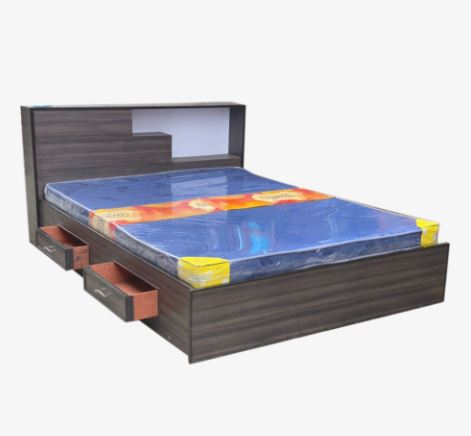 King Size Polished Teak Wood Double BedBrownWhite 5*65 Ft