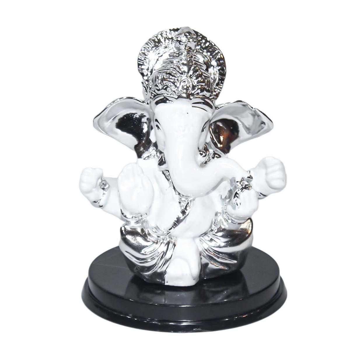 White/Silver Ceramic Lord Ganesh Statue 3 Inches