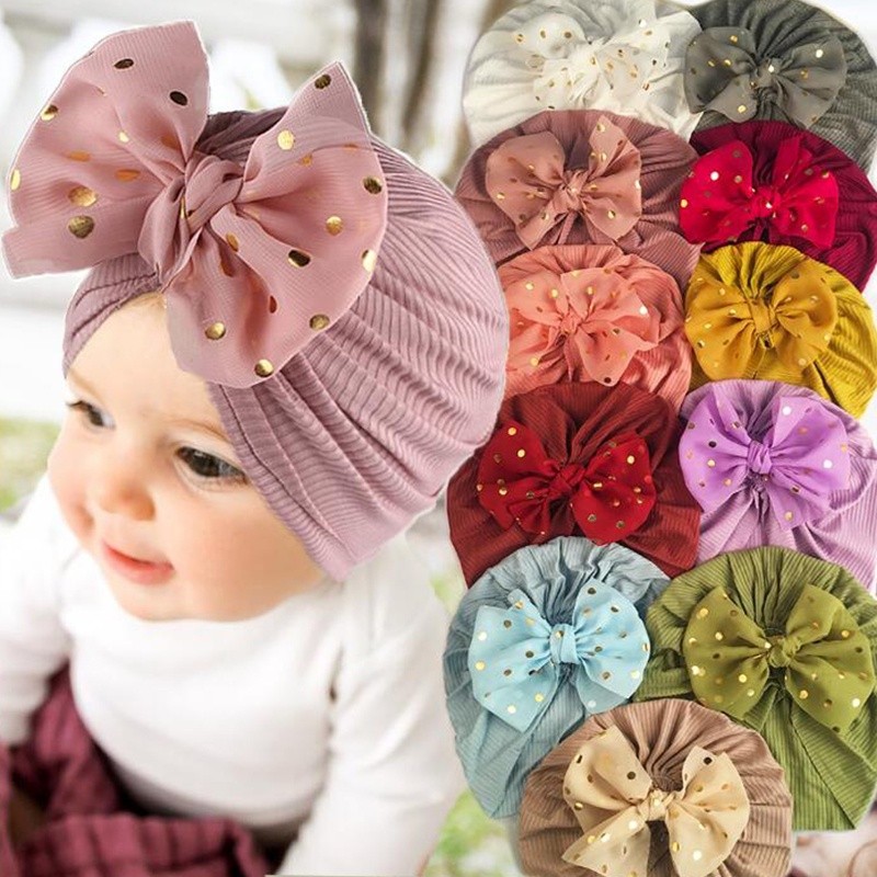 Velvet Baby Hat Solid Color Dot Bow Warm Cap Spring Autumn Infant