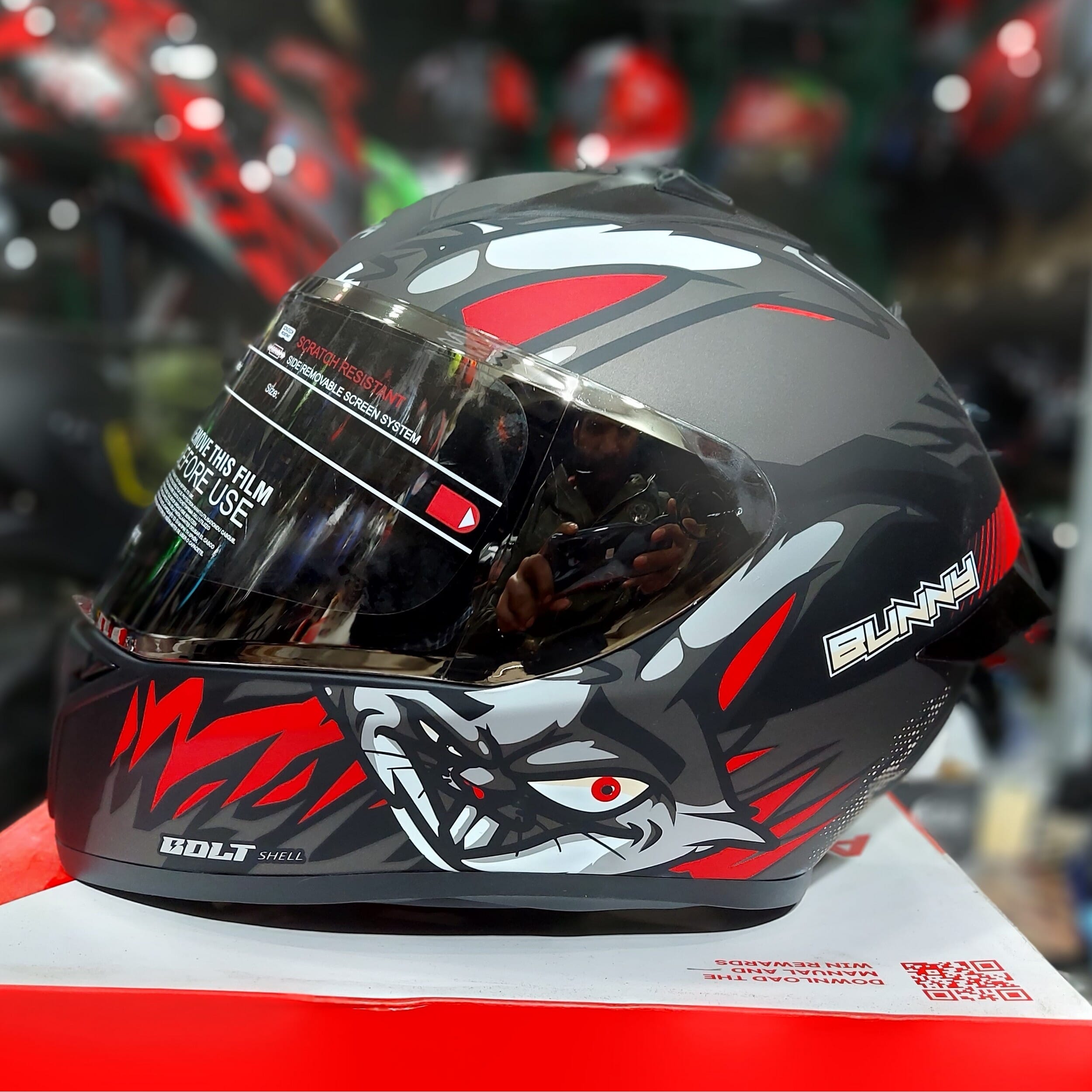 Vega Bolt Bunny Dull Black Red Full Face Single Visor Helmet