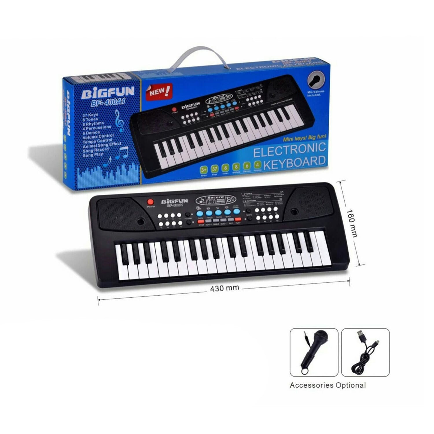 Bigfun BF 430A1 37 Keys Piano Keyboard Black