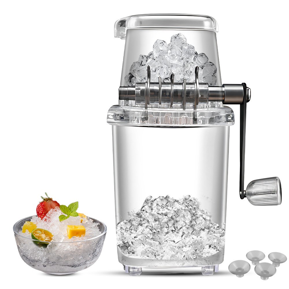 Hand Ice Crusher Machine for Home Use with Stainless Steel Blades and Suction Base Manual Hand Crank Ice Breaker BPA Free Transparent Portable Ice Crusher for Creating Drinks Ice Platters Cocktail. 