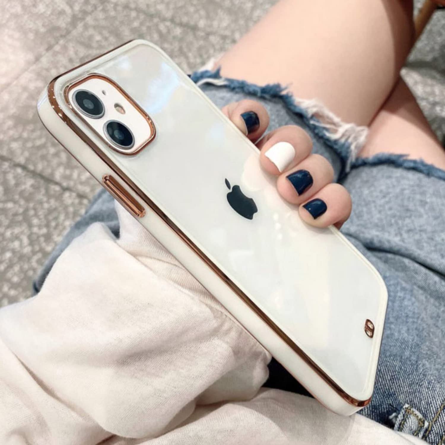 Back Cover for Apple iPhone 12 Luxury Clear Square Gold Plating