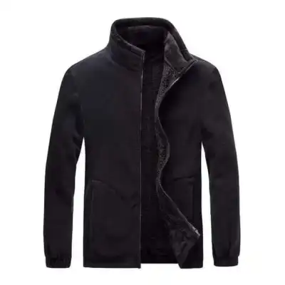 Black Colour Inner Fleece Front Zipper Jacket For Men