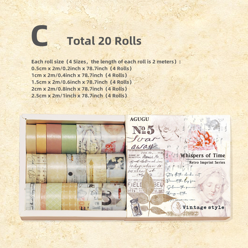 RHS Online 20 Rolls/Set Washi Tape Vintage Imprint Series INS ...