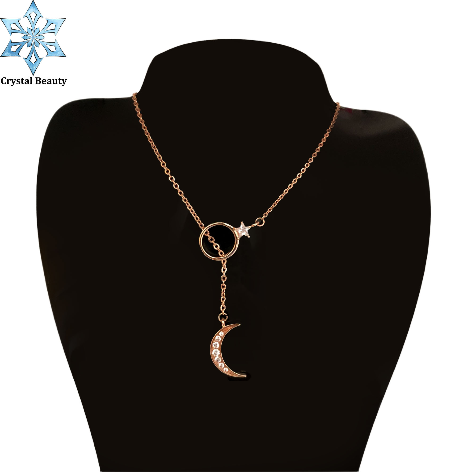 Rose Gold Moon Pendant With White 