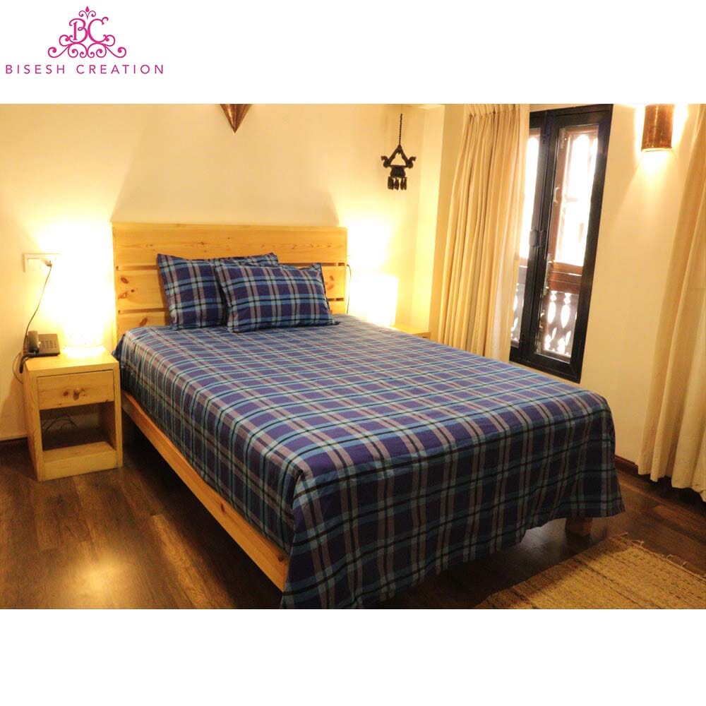 Bisesh Creation BD 06 Blue Red Checkered King Size Cotton Bed Sheet With 2 Pillow Cover-1875