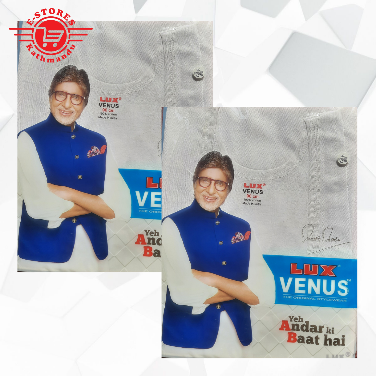 Pack Of 2Pcs Lux Venus Cotton Fine Vest RN For Men-420