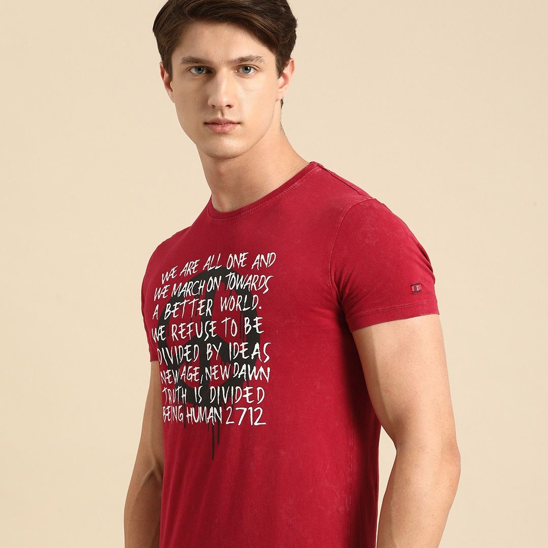 Being Human Men Red Printed Round Neck 