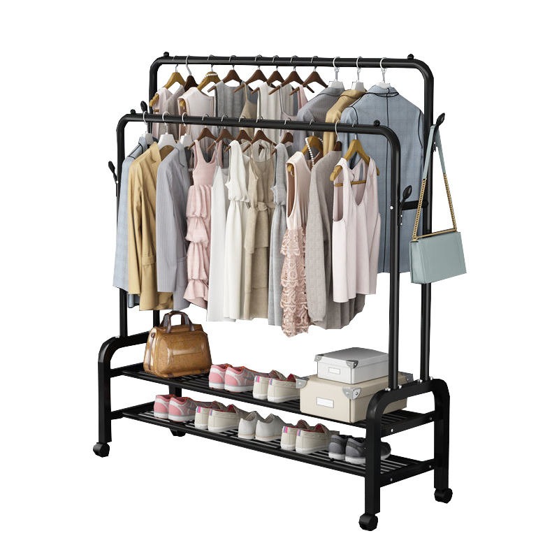 Double Railing and Shelves Heavy Duty Full Body Iron Coat Rack With ...