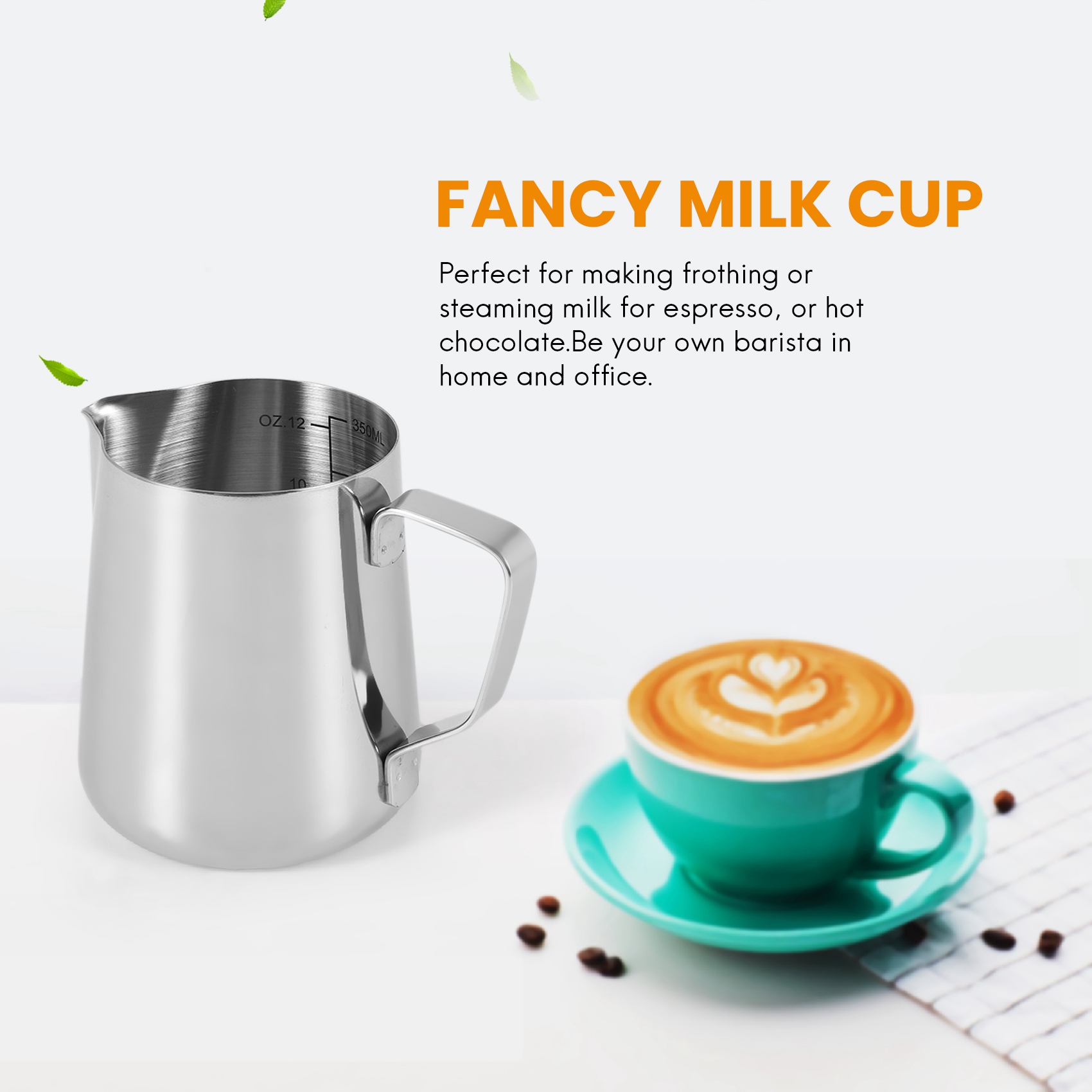 Milk Frothing Pitcher,Stainless Steel Wide Mouth Coffee Milk