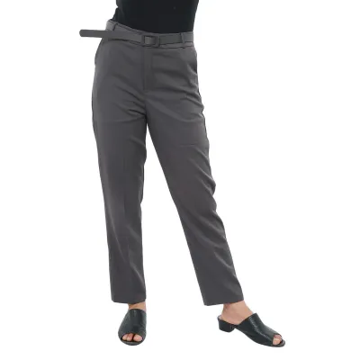 Grey Cotton Side Pocket Design With Belt Formal Pant For Women