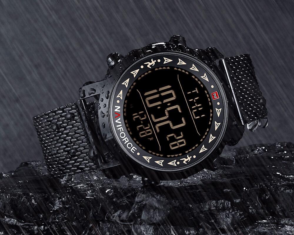 NAVIFORCE Nf9130 Digital Mesh Stainless Steel Analog Quartz Waterproof Watch