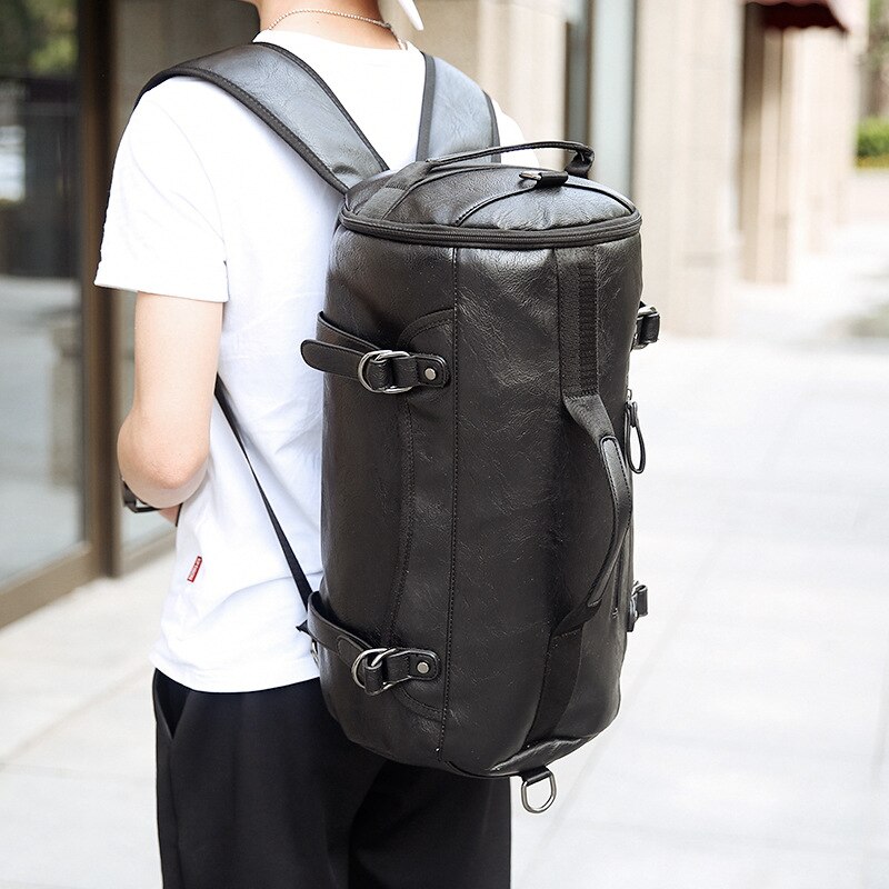 Men Travel Bag Cylinder Package Multi function Rusk sack Men Faux Leather Backpack-2550