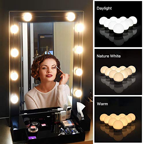 KMASHI Vanity Mirror Lights, LED Makeup Vanity Light Kit with 10 Cosmetic  Dressing Bulb Hollywood Style, USB Power Supply 7000K Dimmable Lighting