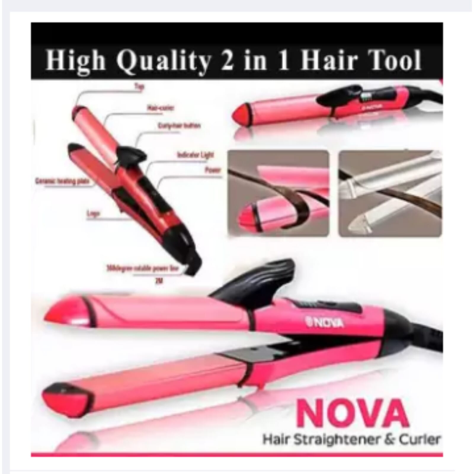 Nova 2 In 1 Professional Hair Curler & Hair Straightener