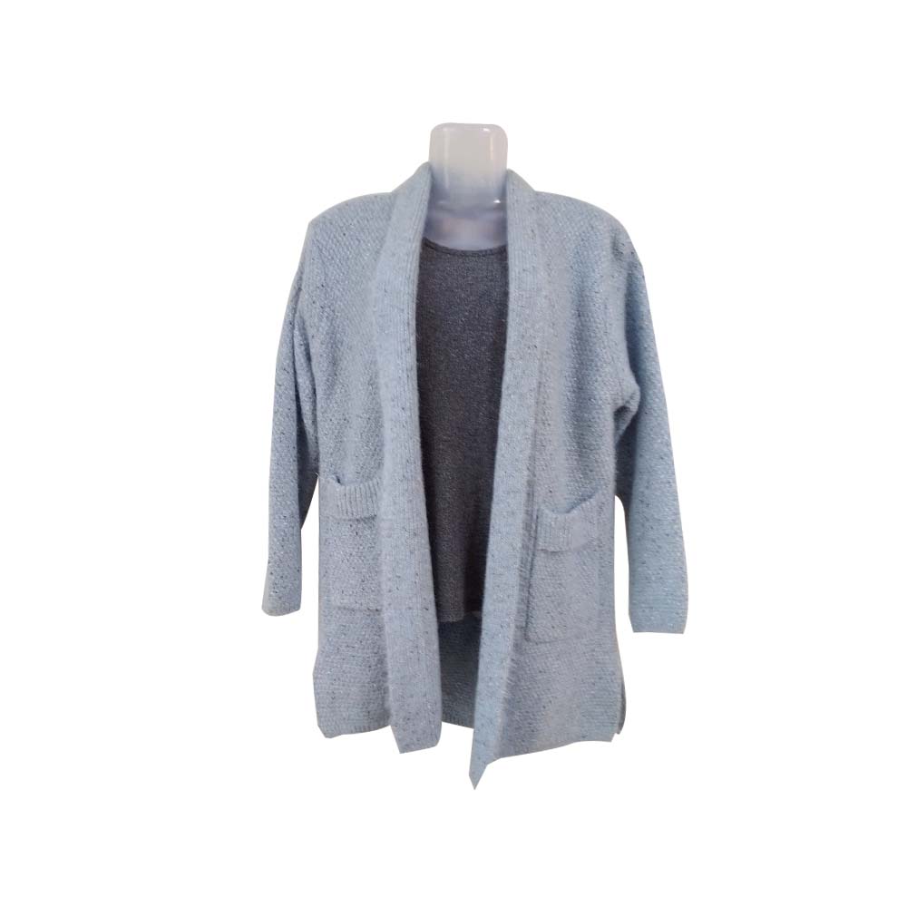 thick blue cardigan