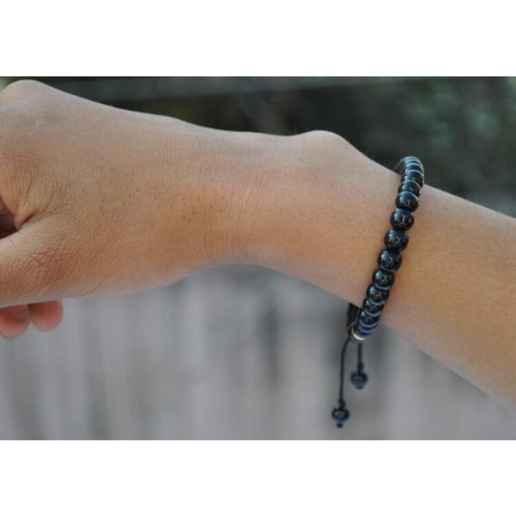 Adjustable Black Stone Bracelet Fitness Black Stone CZ Beads Men and