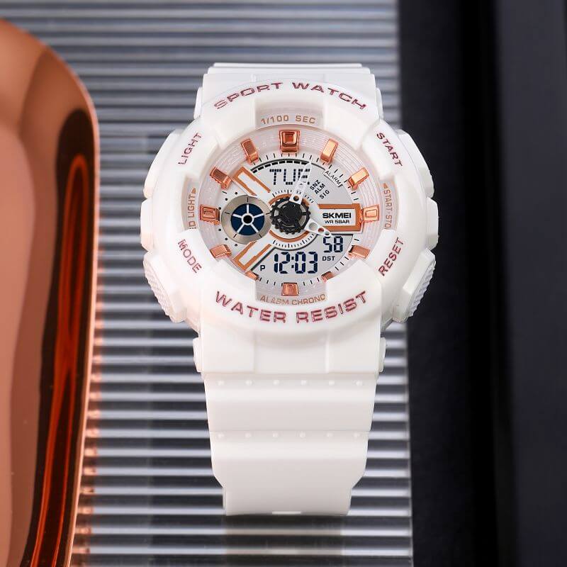 SKMEI 1689 Women Watch Fashion Chronograph Dual Display Alarm EL Light Sport - White