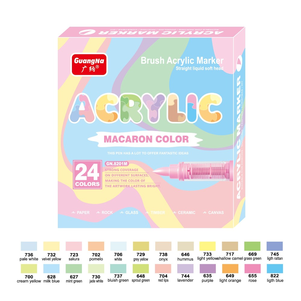 24Colors High Quality 24 Colors Acrylic Paint Pens Macaroon Color Brush ...