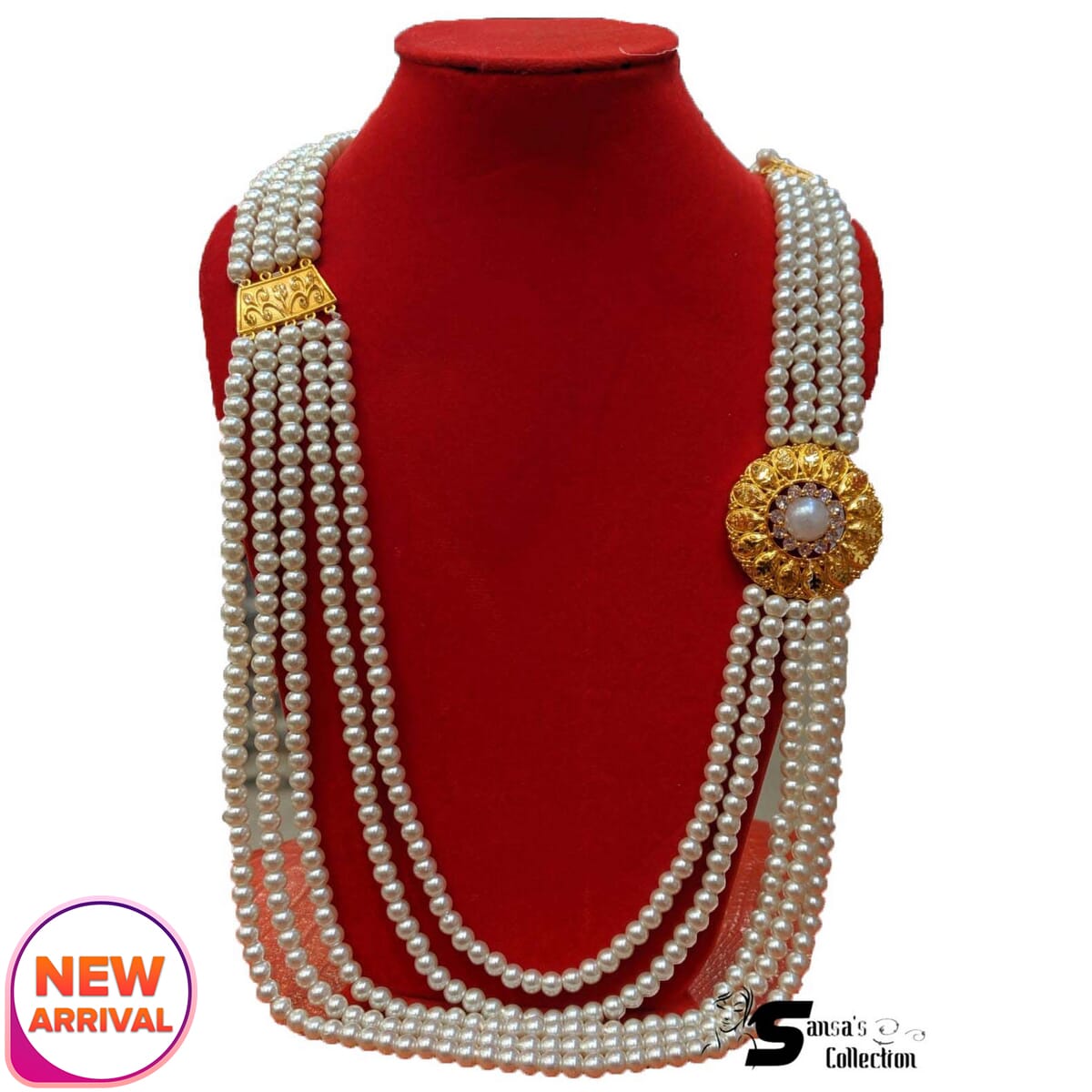 Gold Plated White Pearl Necklace 
