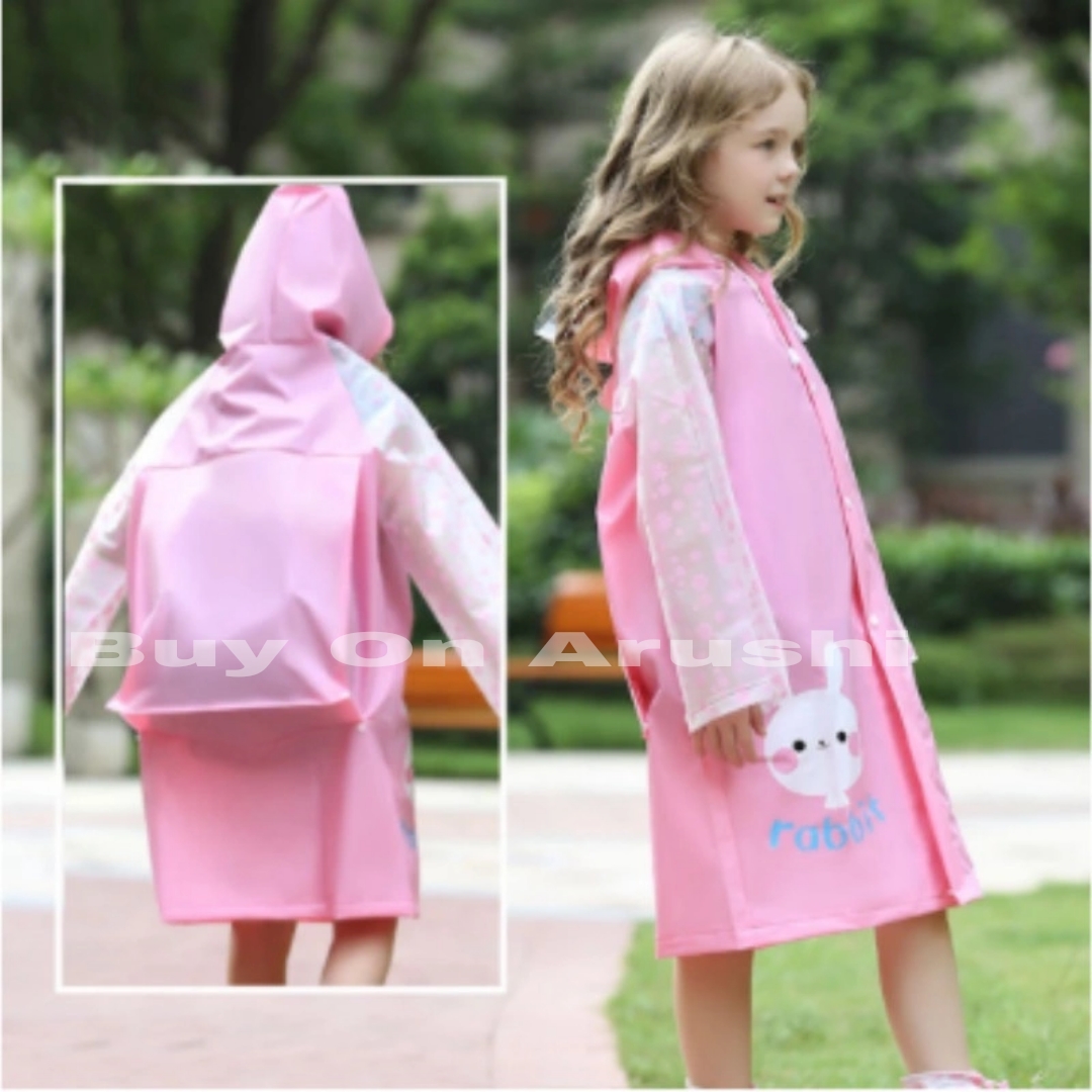 Kids Unisex Solid Cartoon Printed Raincoat(Print May Vary) By Arushi