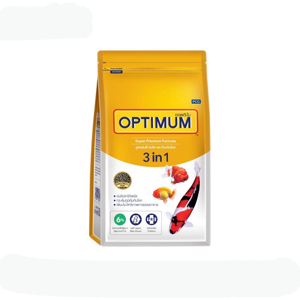 Optimum 3 in 1 Premium Formula Fish Food Spirulina 6% Floating Type Small Pellet - 400gm