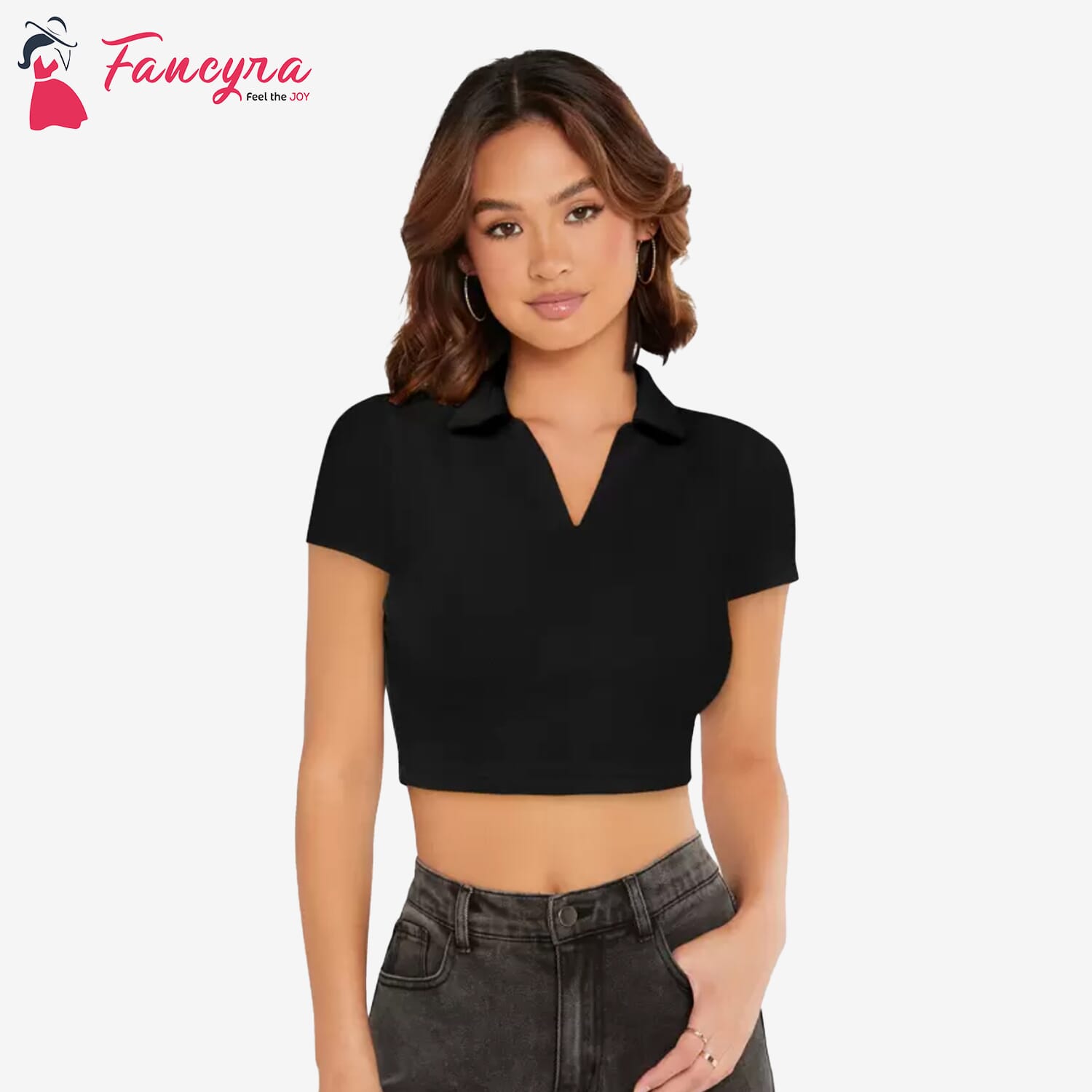 Black polo crop outlet top