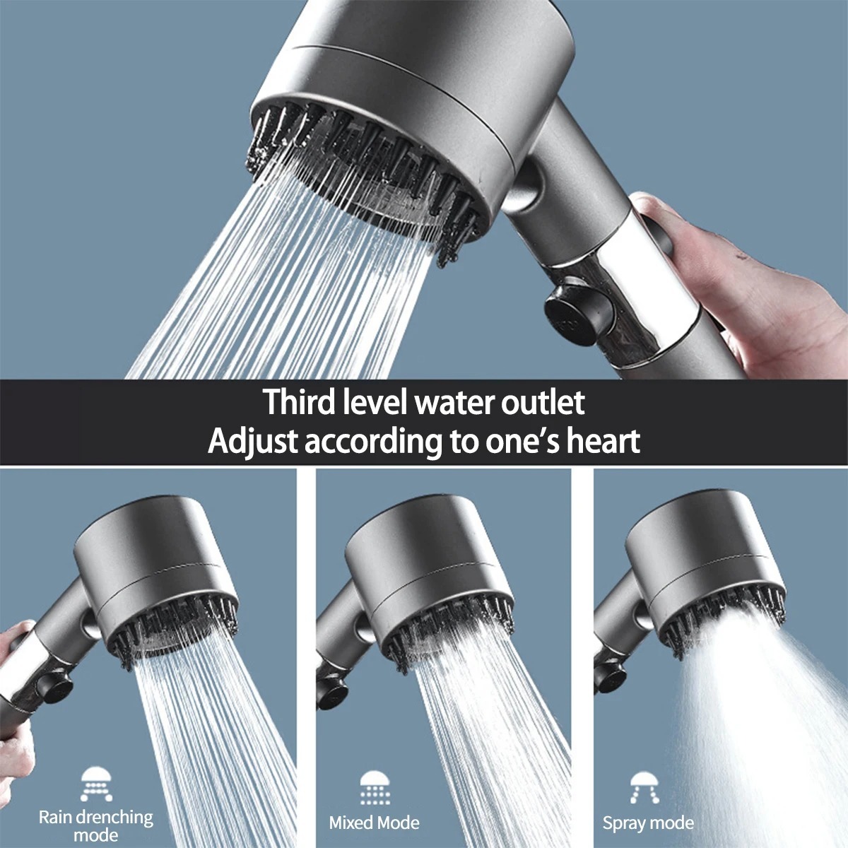 High Pressure Shower Head Set | Dual Mode Handheld Shower with Water Filter | One Key Stop Button | Massage Spray | 1.5m Hose Pipe with Adhesive Wall Holder