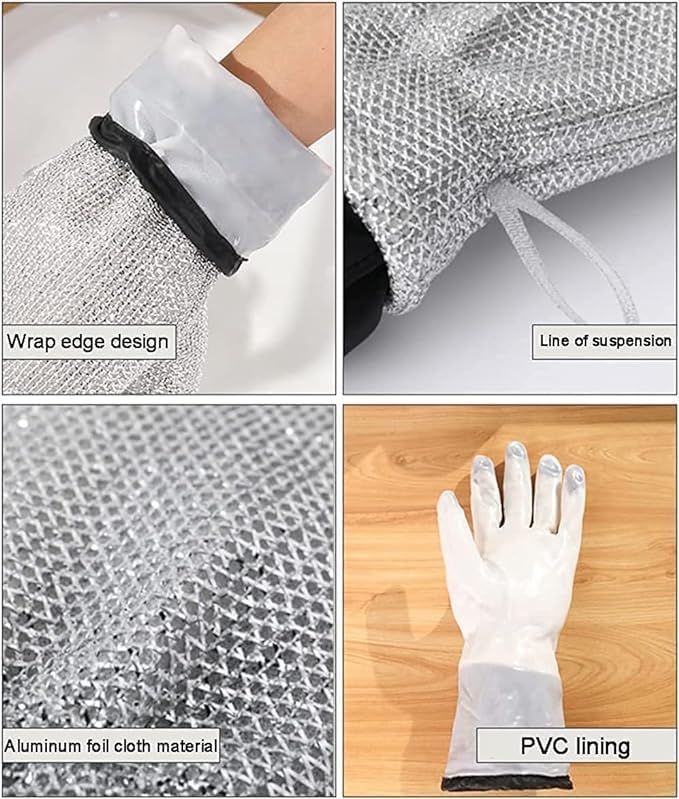 Multifunctional Wire Dishwashing Gloves | Steel Wire Scrubbing Gloves | Insulated Waterproof Kitchen Cleaning Gloves (2 Pcs)