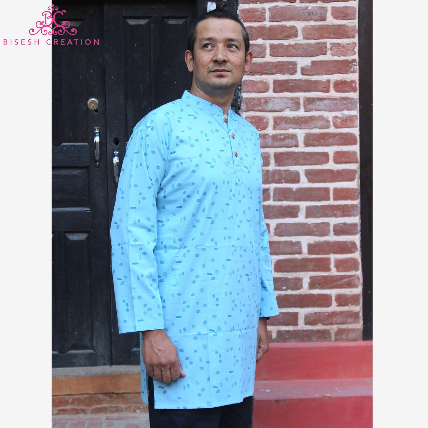 Bisesh Creation Sapphire Blue Cotton Printed Kurta For Men