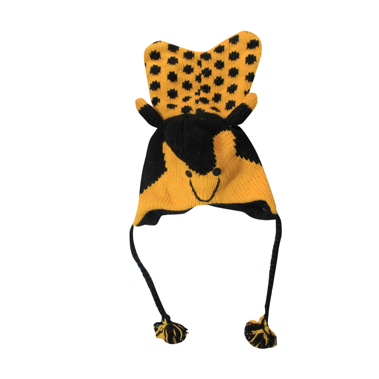 Yellow Woolen Bee Design Ear Flap Cap