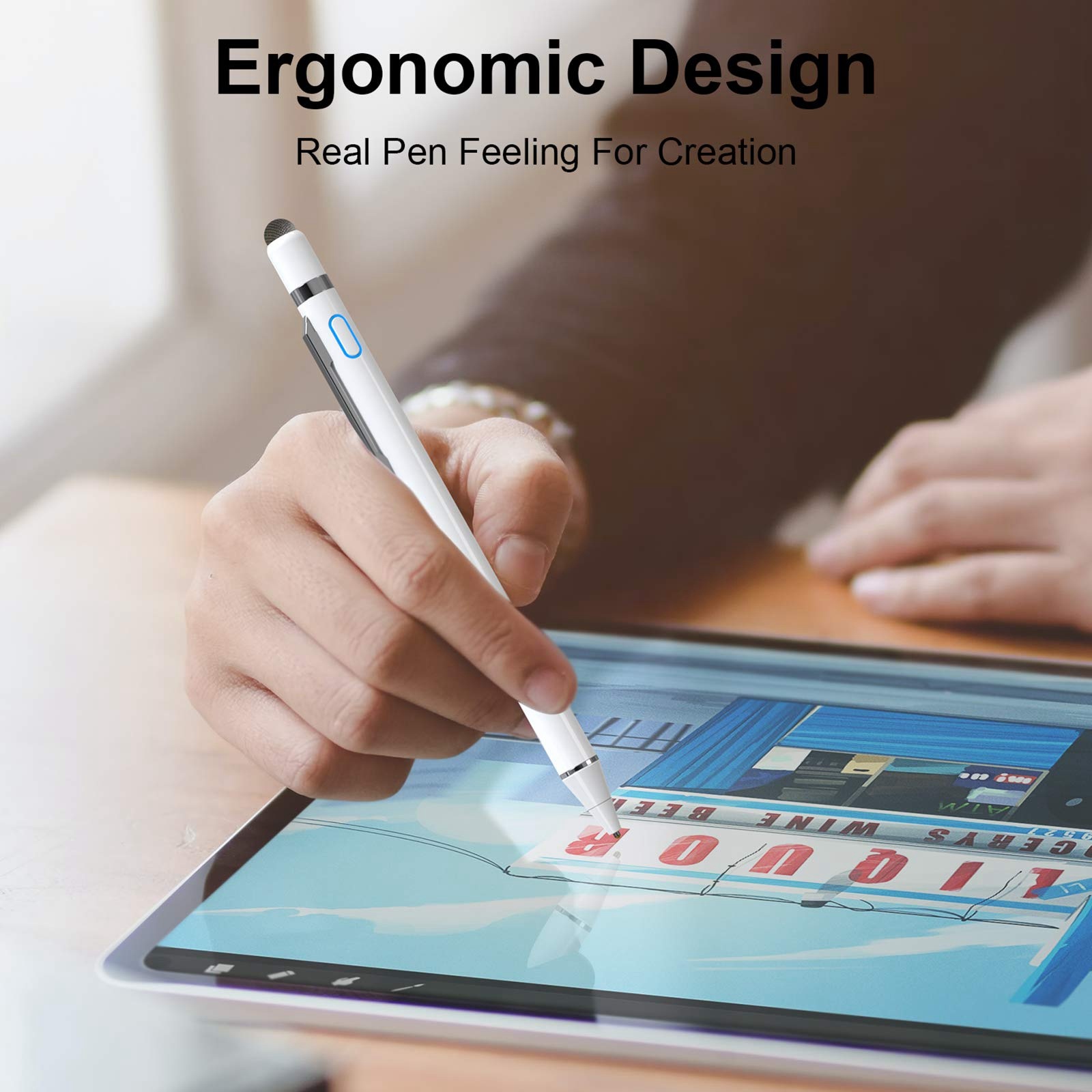 Stylus Rechargeable Digital Pen with Cloth Tip Active Capacitive Pen Stylus for Ios/Android