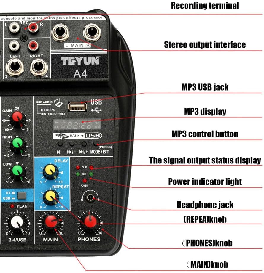 4-Channel Portable BT Sound Mixing Console with Digital Audio Mixer and ...