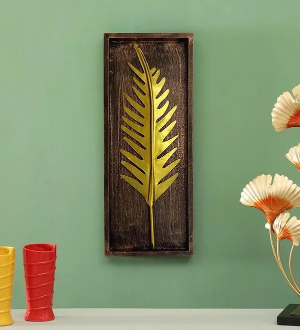 Leaf Board Metal Wall Decor Copper Golden Color Anti Rust Powder coated ...