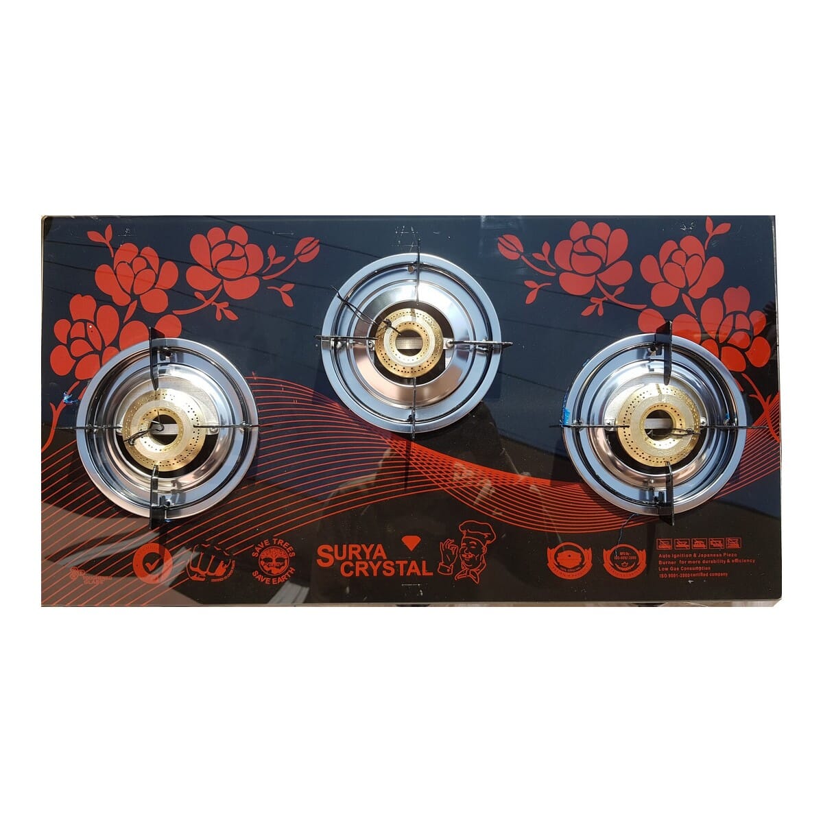 surya crystal 3 burner gas stove with auto ignition price