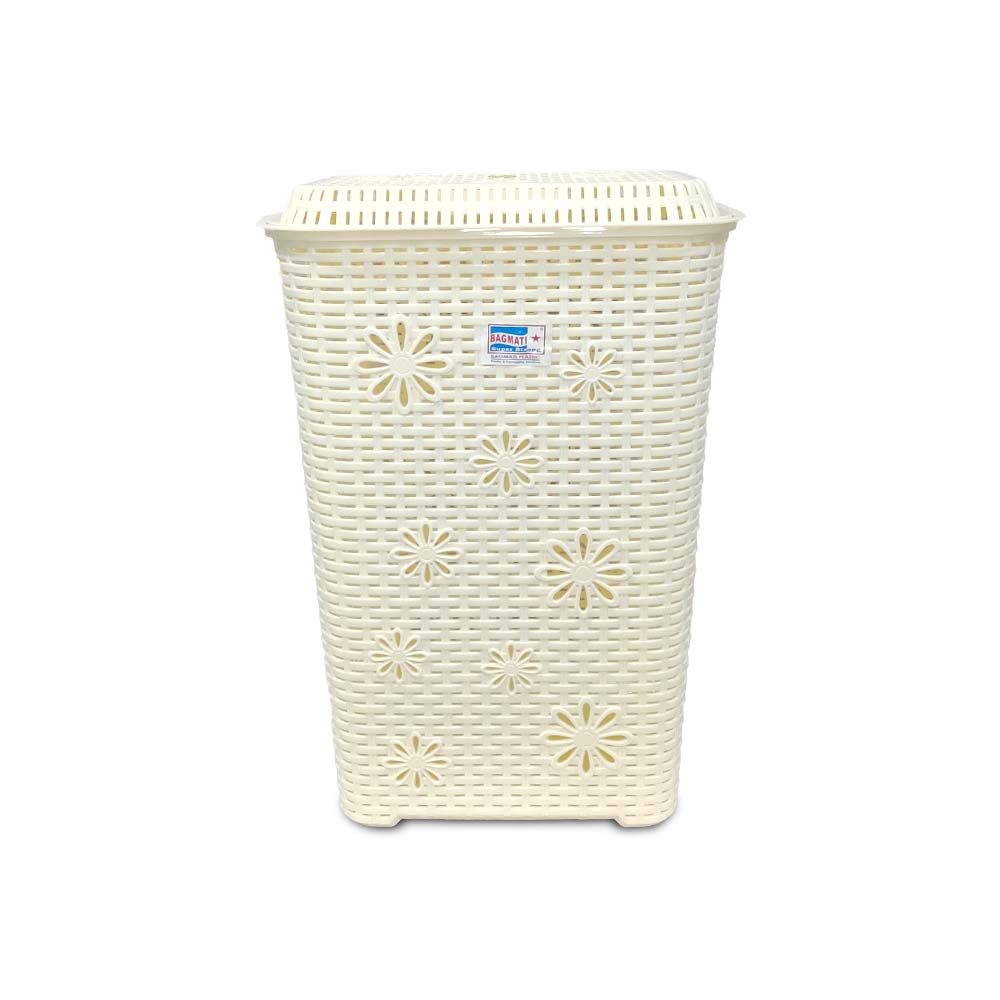 Plastic Square Shape Cream Color Laundry Basket