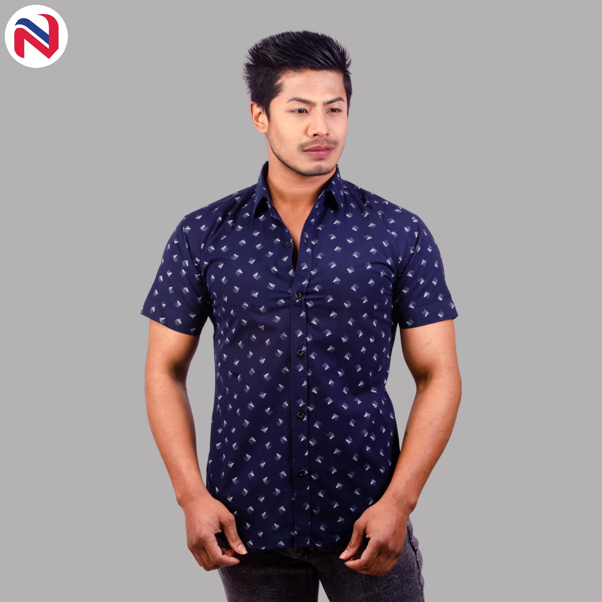 Nyptra Navy Blue Half Sleeves Premium Printed Cotton Shirt For Men