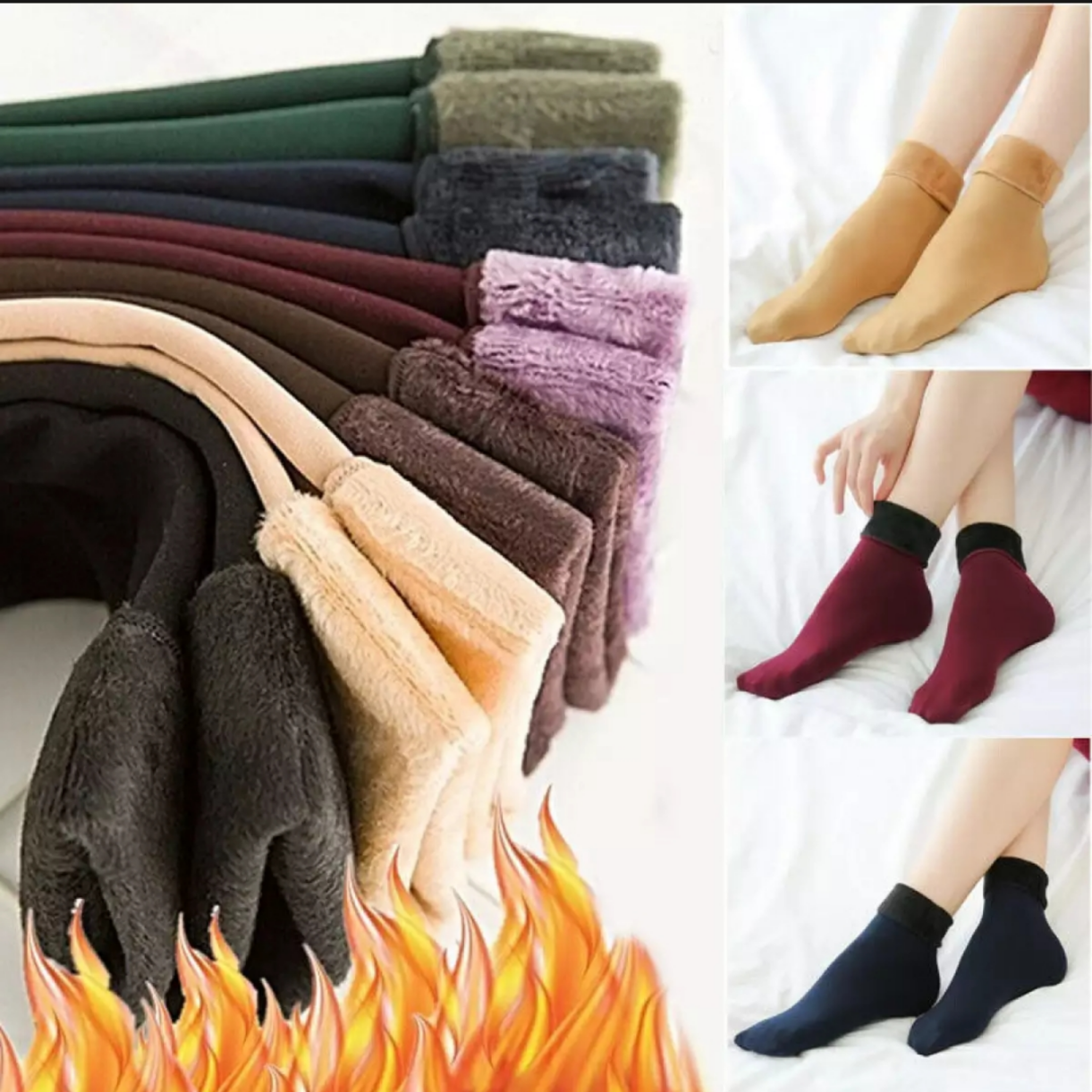 Pack Of 3 Pairs Women Straight Fit Plain Fleece Layer Winter Socks