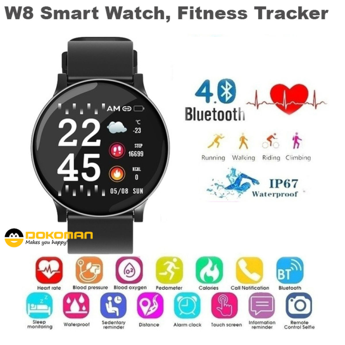 Round Smart Watch Wrist Band Fitness Tracker Heart Rate Waterproof Round Dial Daraz .np