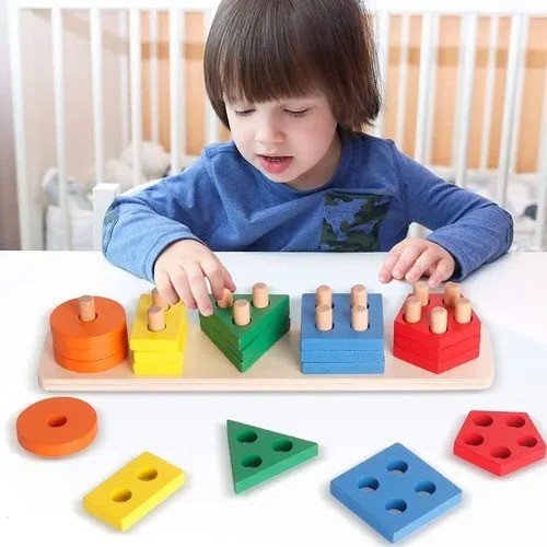 5 Shapes Geometric Board Blocks – Educational Wooden Toy for Kids