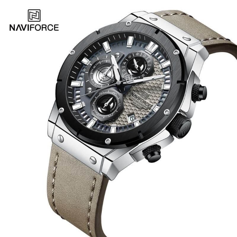 NaviForce NF8027 Mens Novicius Business Edition Leather Strap Chronograph Watch Grey