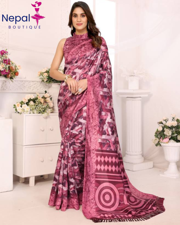 Womens Printed Mysore Art Silk Saree with Blouse Material free size Purple Color | Trendy Party & Festive Wear | Traditional Ethnic Fashion | Buy Online