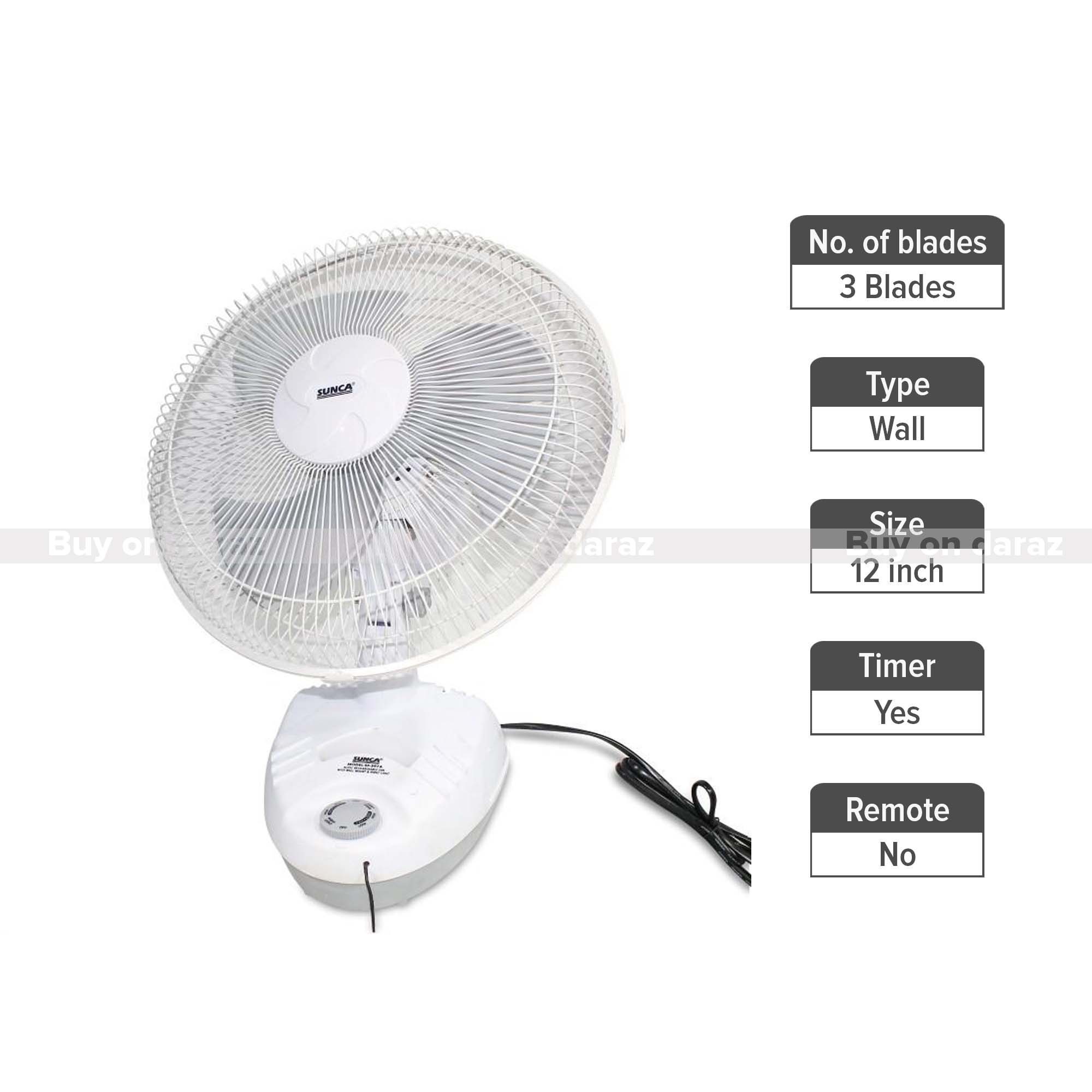 Sunka Fan Sunca Sf-397A 12'' Ac/Dc Rechargeable Wall Fan - White | Daraz.com.np