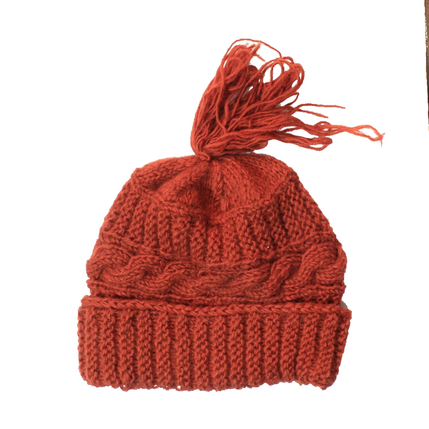 Maroon Solid Hand Knitted Woolen Winter Unisex Cap