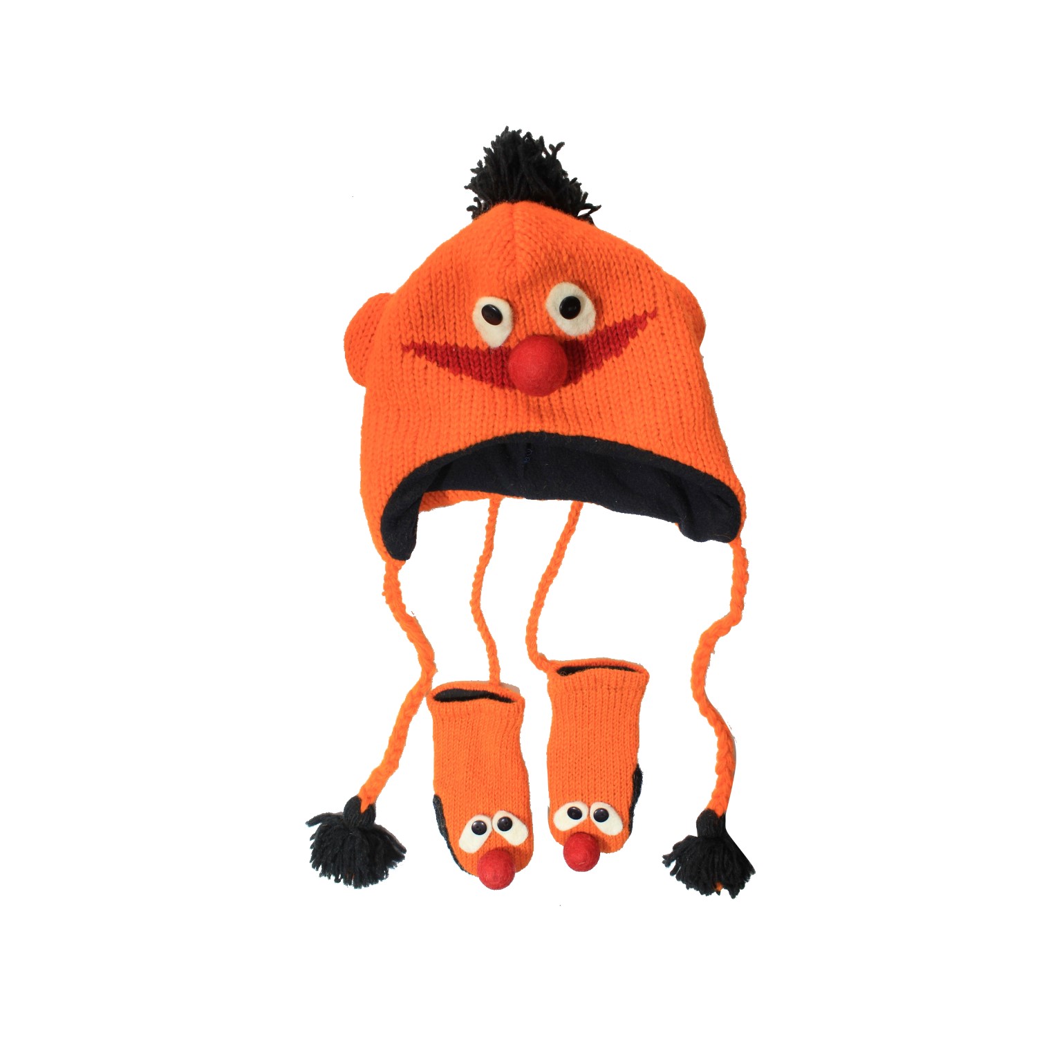 Set Of 2 Orange Woolen Puppet Gloves And Hats For Kids