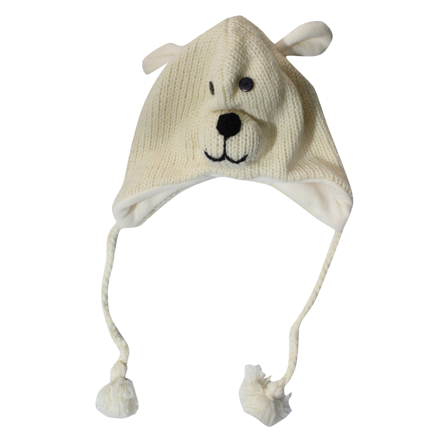White Polar Bear Design Ear Flap Cap