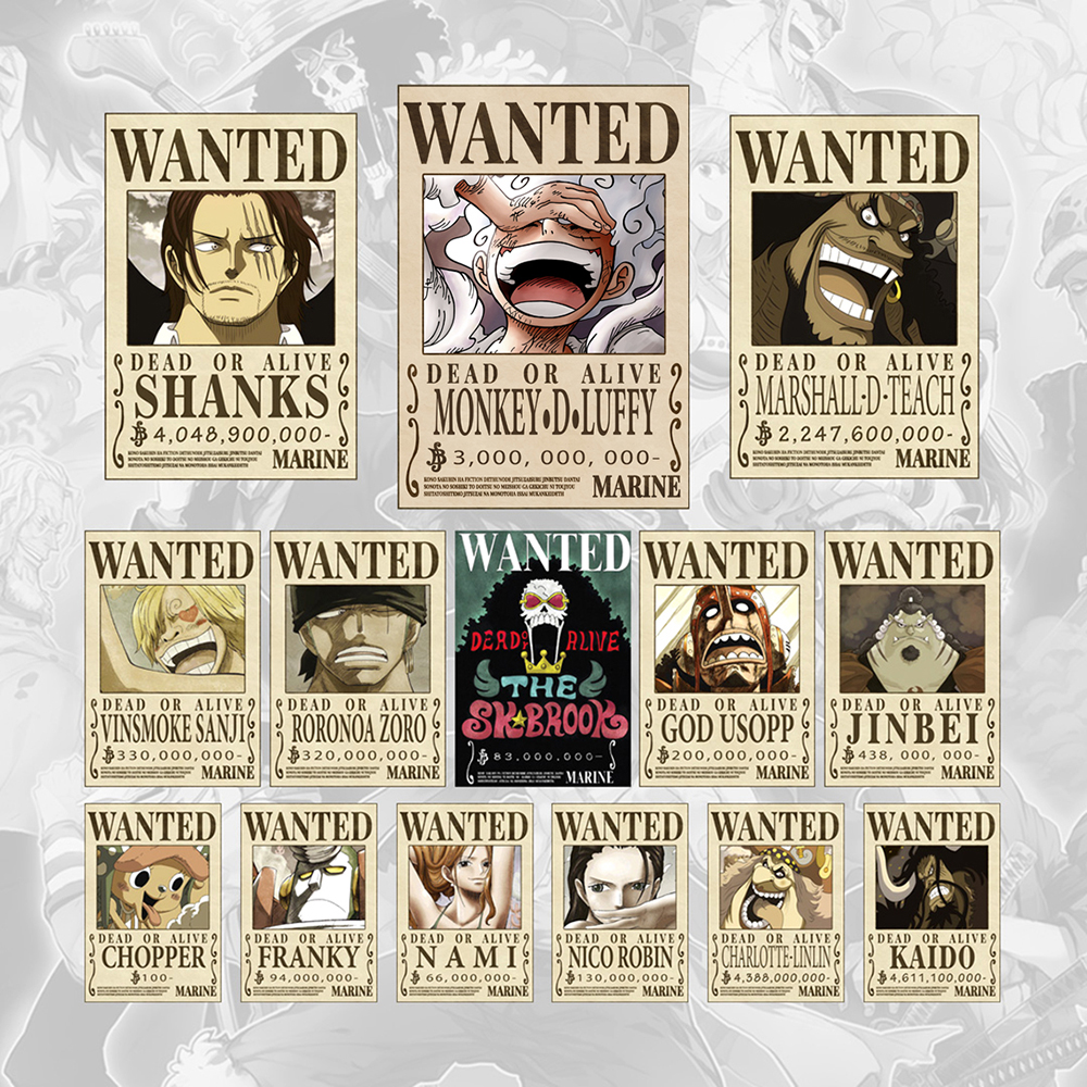 One Piece Anime Bounty Poster Of Straw Hat Crew And 4 Emperors Yonko Premium Quality No Blurred Image Wanted 14 Poster Set Buy Online At Best Prices In Nepal Daraz Com Np