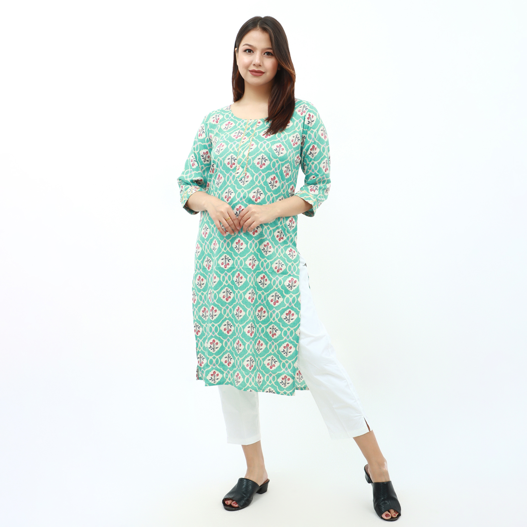 Bisesh Creation Seagreen Floral Capsul Printed Kurti Tops for Women-1500